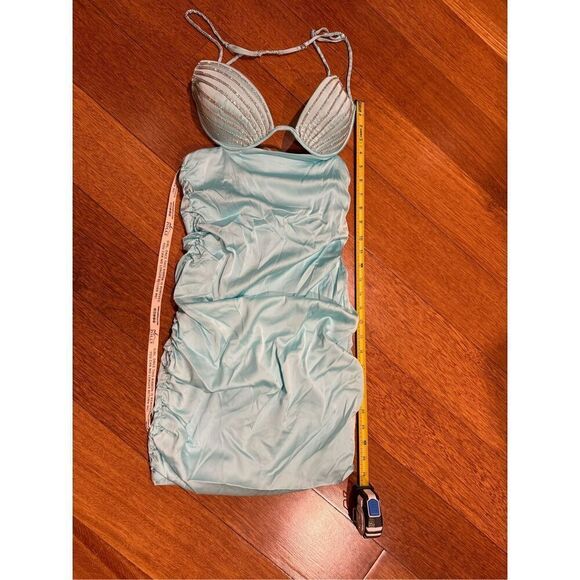 NWT Oh Polly Yuki Ruched Cutout Mini Dress Aqua UK 10/US 6 - Picture 7 of 17